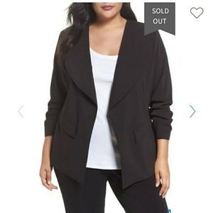 Sejour Drape Neck Black Jacket (Plus Size)